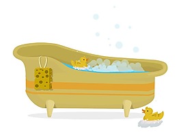 卡通黄色澡盆png元素