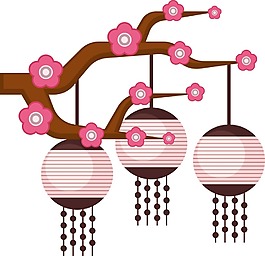 手绘梅花灯笼元素