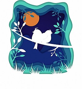 蓝色鸟树枝矢量素材