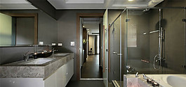 现代简约卫生间深色背景墙室内装修效果图