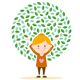 手绘绿色人物元素