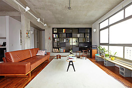 欧式高级客厅橙红色皮质沙发室内装修效果图