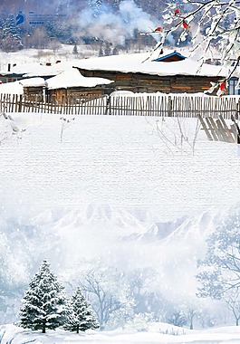 小清新雪花村庄背景