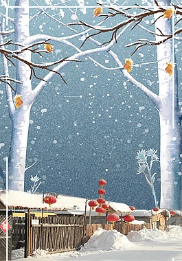 喜庆灯笼村庄背景