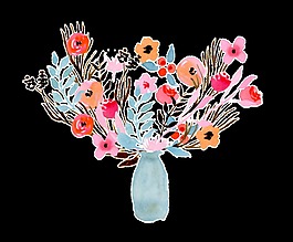 蓝屏插花透明装饰素材