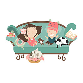 卡通沙发人物素材