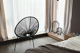 现代简约卧室深色地板室内装修效果图