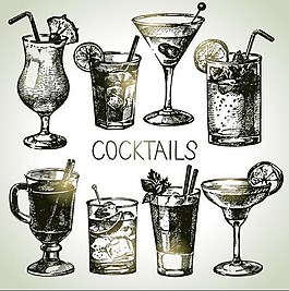 鸡尾酒手绘制矢量图
