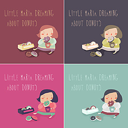 可爱的女孩享受一杯热茶和甜甜圈