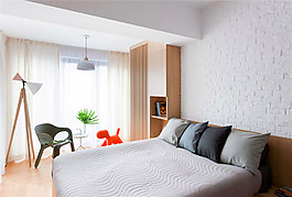 清新文艺卧室白色背景墙室内装修效果图