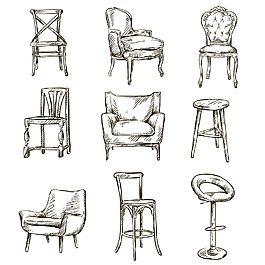 黑白手绘家具椅子插画