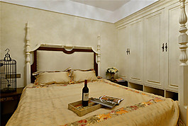 现代卧室浅色花纹背景墙室内装修效果图