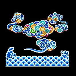 蓝色金色祥云装饰图案