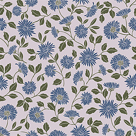 现代简约淡紫色底纹深蓝色花朵壁纸图案