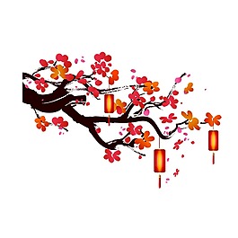 红色灯笼梅花元素