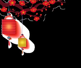 手绘卡通梅花灯笼装饰素材