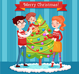 家庭圣诞树卡通元素