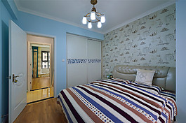 田园风蓝色背景墙木地板