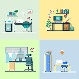 扁平时尚办公和学习家具