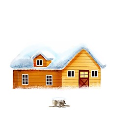 雪中的木屋png元素