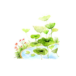 简约水彩荷花图案元素