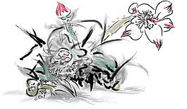 手绘彩色荷花图案元素