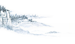 中国风浅色风景水墨山水装饰元素
