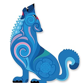 剪纸卡通狼图案动物png元素