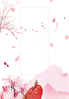清新风格红色纸伞樱花背景