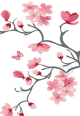 清新风格深粉色花瓣樱花装饰元素