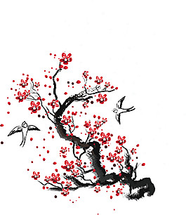 清新飞鸟樱花装饰元素