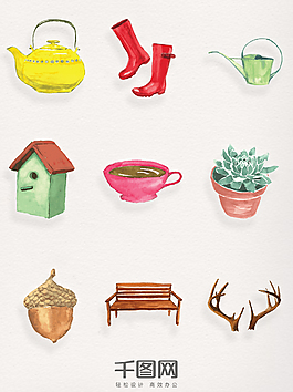手绘静物卡通装饰素材透明高清合集