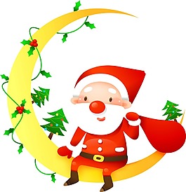 卡通月亮上的圣诞老人png元素