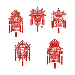 灯笼剪纸画png元素