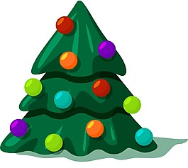 手绘圣诞树彩灯元素