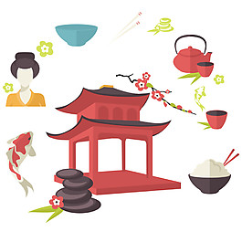 简约手绘拱门日本旅游装饰元素
