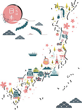 粉色圆圈日本旅游装饰元素