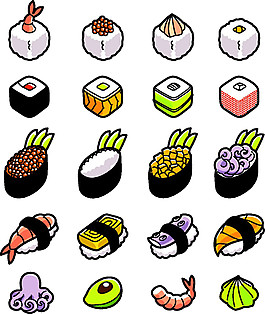 清新可爱寿司手绘料理美食装饰元素