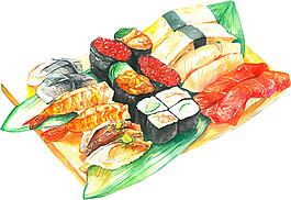 清新手绘橙色寿司料理美食装饰元素