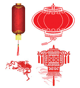 中国风囍字灯笼元素