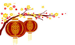 喜庆中国风花枝灯笼素材