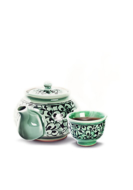 雅致淡绿色陶瓷茶具产品实物
