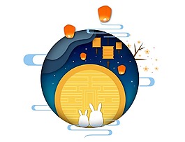 卡通创意玉兔闹元宵png元素
