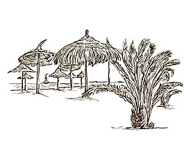 卡通素描海边景色png元素