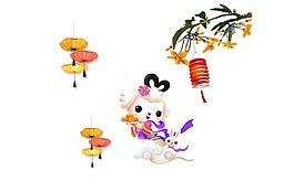 卡通仙女逛灯会png元素