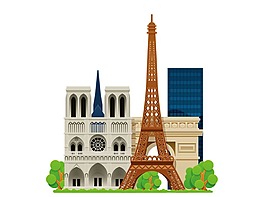 卡通埃菲尔铁塔建筑png元素