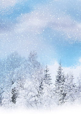 白色唯美雪景广告背景