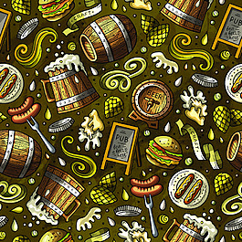 啤酒美食聚会背景卡通素材