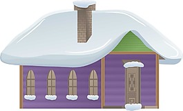 手绘木屋雪花免抠元素