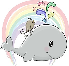 手绘彩虹海豚免抠元素